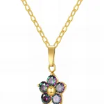 gold rainbow crystal flower pendant necklace in 18K gold plated stainless steel
