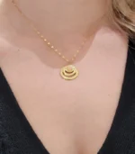 Gold Ornate Concentric Disc Pendant Necklace - Image 3