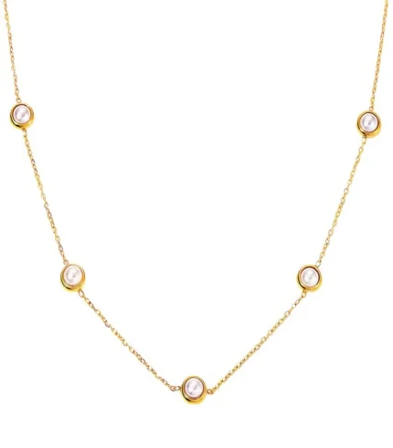 gold 5-pearl station necklace in 18K gold plated stainless steel