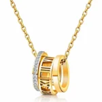 gold roman numeral barrel pendant necklace in 18K gold plated stainless steel