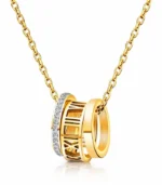 gold roman numeral barrel pendant necklace in 18K gold plated stainless steel