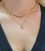 2-Layer Gold Flat Chain and Crystal Rectangle Necklace Set - Image 3