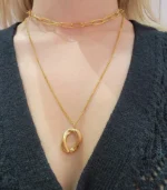 2-Layer Gold Open-Link Chain and Organic Drop Necklace Set - Image 3