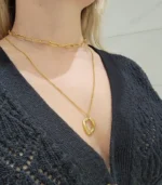 2-Layer Gold Open-Link Chain and Organic Drop Necklace Set - Image 4