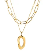 2-layer gold open-link chain and organic drop necklace set in 18K gold plated stainless steel