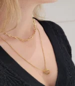 2-Layer Gold Open-Link Chain and Triple Ring Pendant Necklace Set - Image 4