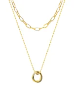 2-layer gold open-link chain and triple ring pendant necklace set in 18K gold plated stainless steel