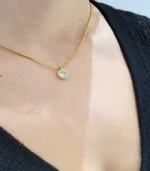 Gold Large Crystal Halo Round Pendant Necklace - Image 4