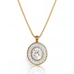 gold large crystal halo round pendant necklace in 18K gold plated stainless steel