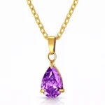 gold amethyst crystal pear drop pendant necklace in 18K gold plated stainless steel