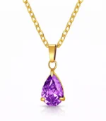 gold amethyst crystal pear drop pendant necklace in 18K gold plated stainless steel