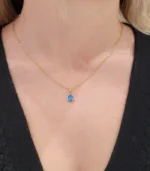 Gold Blue Crystal Pear Drop Pendant Necklace - Image 2