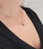 Gold Blue Crystal Pear Drop Pendant Necklace - Image 3