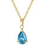 gold blue crystal pear drop pendant necklace in 18K gold plated stainless steel