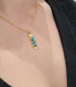 Gold Textured Bar and Turquoise Stone Trio Pendant Necklace - Image 4