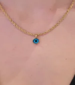 Gold Evil Eye Pendant Necklace on Twisted Gold Chain - Image 2