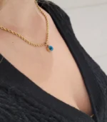 Gold Evil Eye Pendant Necklace on Twisted Gold Chain - Image 3