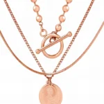 3-layer gold toggle chain and coin pendant necklace set in 18K gold plated stainless steel