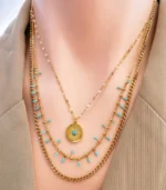 3-Layer Gold and Turquoise Necklace Set with Sunburst Pendant - Image 2